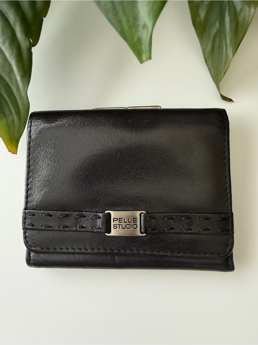 Pelle Studio Black Leather Compact Wallet